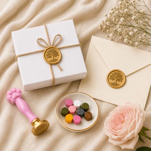 Image of Curated Cart 1 Wax Seal Stamp Kit Decorating Gift Cards Wedding Invitations Envelopes Letters Sealing (3 Stamp & 3 Holder Combo)