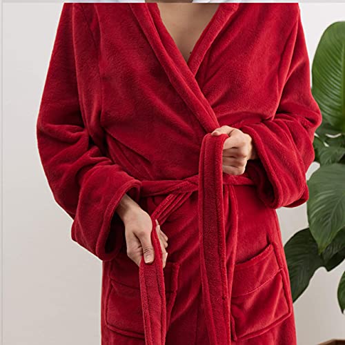 Lumaland Luxury Mikrofaser Bademantel mit Kapuze für Damen und Herren in verschiedenen Größen und Farben Rot L