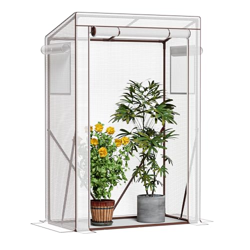 Amopatio Tomatengewächshaus, Foliengewächshaus Klein mit Atmungsaktives Fenster/verstärkter PE-Abdeckung/Erdhaken/Rolltor, 100 x 50 x 150 cm, Tomaten...
