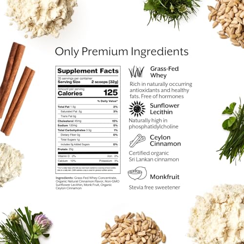 Image of Promix Whey Protein Powder, Cinnamon Swirl - 2.5lb Bulk - Grass-Fed & 100% All Natural - Post Workout Fitness & Nutrition Shakes, Smoothies, Baking & Cooking Recipes - Gluten-Free & Keto-Friendly