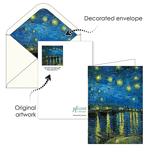 Image of RainCaper Fine Art Keepsake 5x7 Blank Stationery van Gogh Greeting Note Cards With Decorative Envelopes, Gift Boxed Set of 16 | 300 GSM Cardstock (van Gogh At Night)