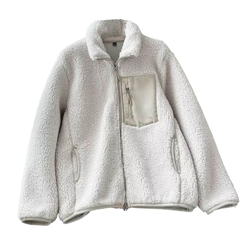 フリースジャケット 胸ポケット 秋冬 レディース 厚手 冬服 ジップアップ 防風 軽量 コート 裏起毛 アウターウェア ふわふわ ボアジャケット 柔らかい おしゃれ ゆったり 防寒対策 暖かい トップス カジュアル 普段着 通勤 通学(白,2XL)