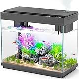 Smart Aquarium Fish Tank with Silent Water Pump, 2.4 Gallon Small Aquarium with Quick Start Kit, Temperature Display, Humidifier and RGB Lights, Perfect for Home, Office, and Decor