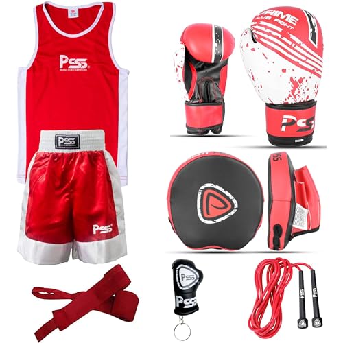 Accessoires boxe enfants 9-10 ans avec gants rouge 170g et patte ours