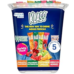 Klass Aguas Frescas, Sugar Free, Fruit Variety, On-the-go Powdered Drink Mix (44 stick Packs)