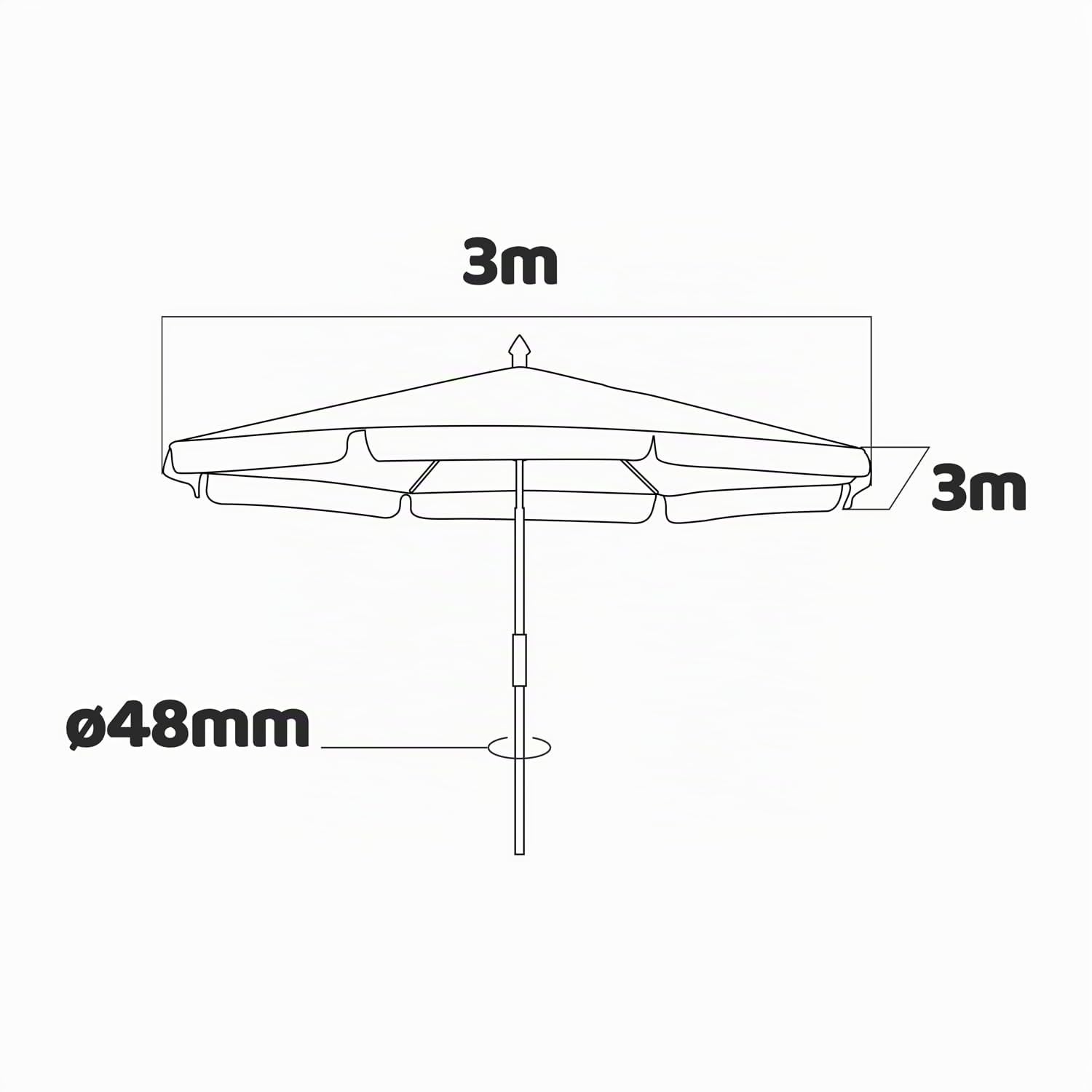 FRANKYSTAR IRUY - Ombrellone da giardino 3x3 metri quadrato con palo centrale da Ø 48mm in legno naturale e telo in poliestere con bordura da 50mm. 300x300x260H cm