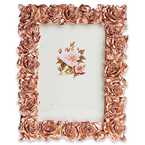 Image of Art Street Elegant Golden Rose Design Resin Vintage Table Photo Frame, 5x7 Inch Photo, Decorative Frames Perfect for Home Decor, Unique Gift Idea, Birthday, Wedding, Return Gift - Royal Pink Gold