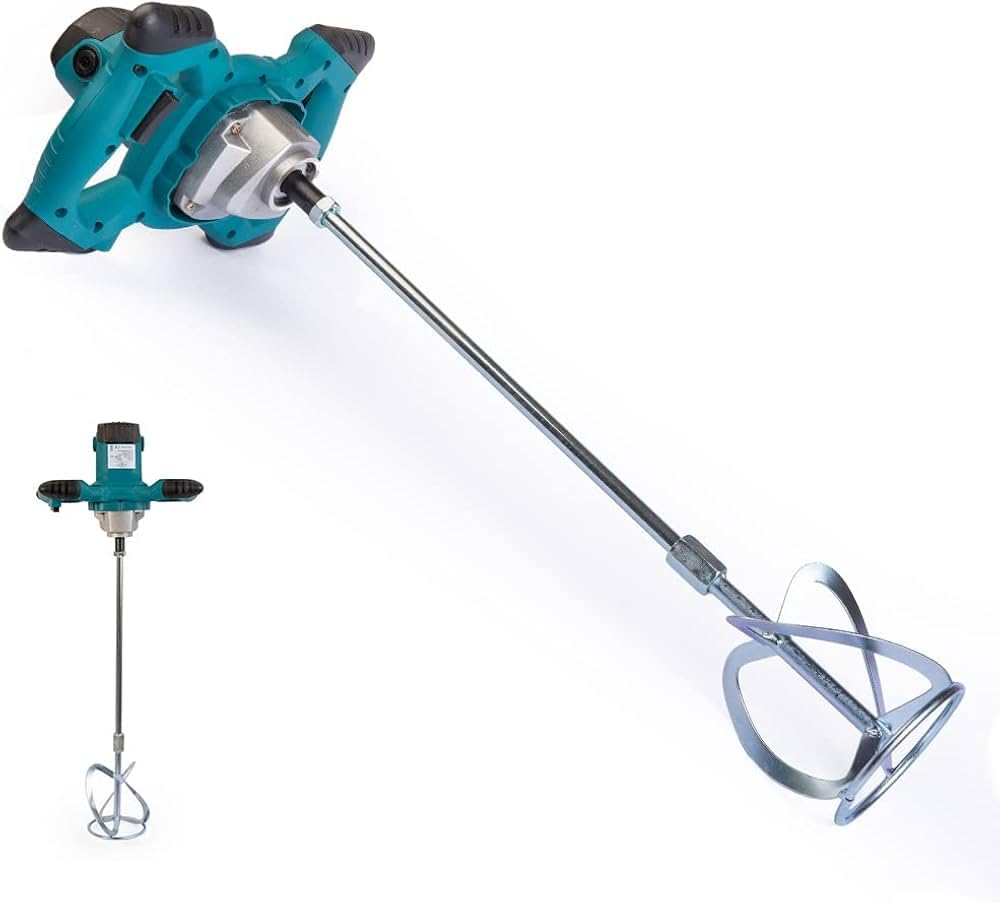 VAZY 24 Miscelatore Elettrico Professionale 1890W 220V – 6 Velocità – Mixer Cemento, Malta, Intonaco e Pittura – Asta Rinforzata Filettata a 2 Stadi con Frusta Tipo S – Anti Vibrazioni