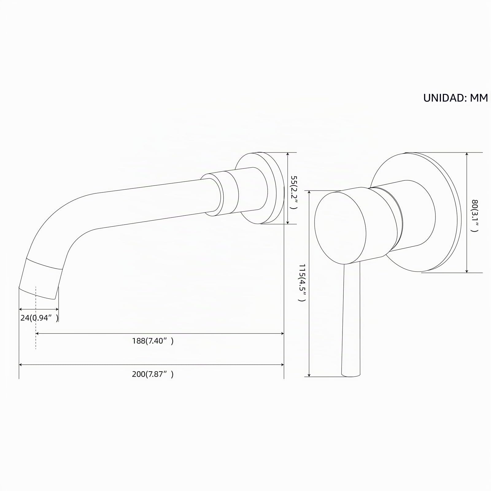 PHASAT Grifo de baño, Grifo de lavabo de doble agujero de montaje en pared, 360° caño giratorio,grifo mezclador monomando para lavabo PTBB06C