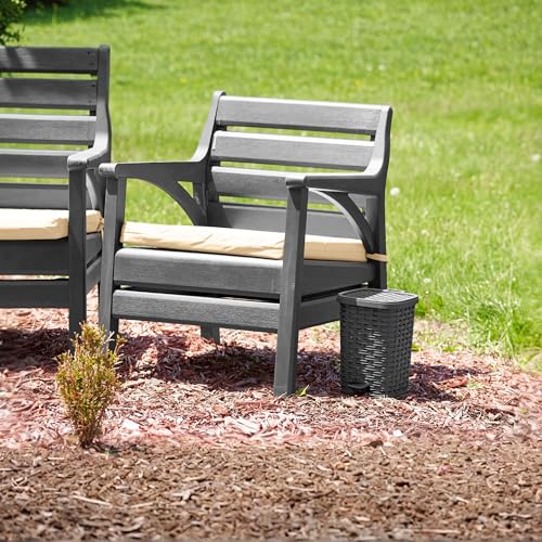 Image of Superio Mini Trash Can with Foot Pedal Small Outdoor Garbage Can with Lid, 1.5 Gallon Plastic Waste Basket for Bathroom, Bedroom, Kitchen, Office, Patio (Wicker Grey 6 QT.)