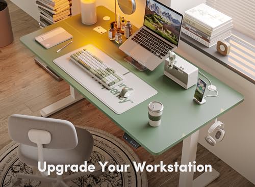 Image of FEZIBO Electric Standing Desk, 48 x 24 Inches Height Adjustable Stand up Desk, Sit Stand Home Office Desk, Computer Desk, Green