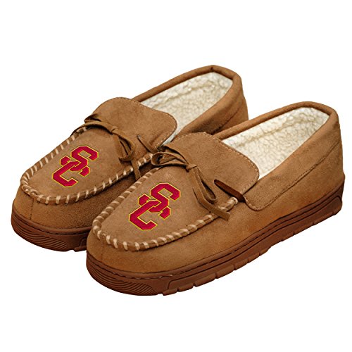 foco NCAA USC Trojans Mens College Team Logo Moccasin Slippers, Tan, Large (11-12)