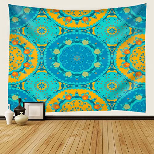 EHOMERY Tapiz Pared Cuadro Tapiz Suelo Piscina Cuadrada Azul Patrón Psicodélico Mandala Tapices Exterior Tapiz Antideslizante Suelo Piscina 37x29 Inches