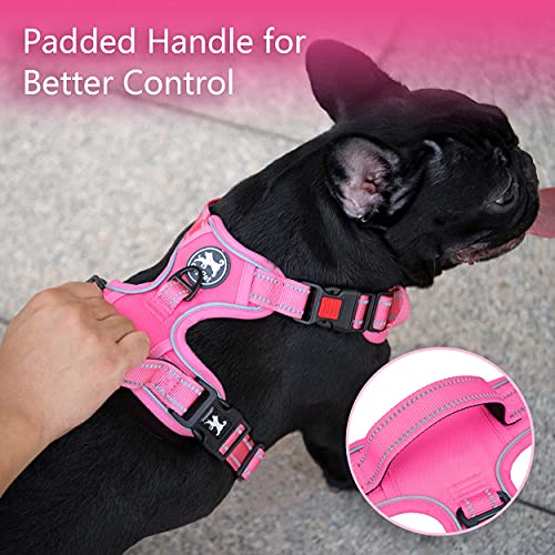 Image of PoyPet No Pull Dog Harness, No Choke Reflective Dog Vest, Adjustable Pet Harnesses with Easy Control Padded Handle for Small Medium Large Dogs(Pink Matching Trim,XL)