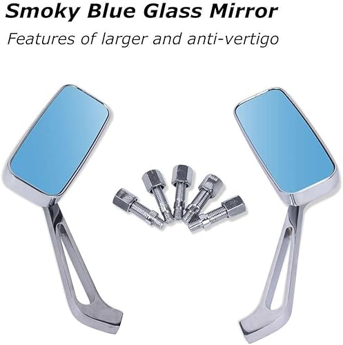 Miniatura 2 de Espejos retrovisores para motocicleta OUMURS de 8 mm10 mm, rectangulares, cromados, cuadrados, convexos, de vidrio azul ahumado, para manillar,