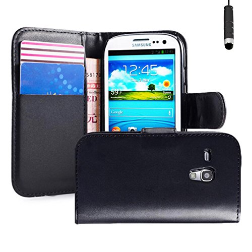 32nd Book Wallet PU Leather case Cover for Samsung Galaxy S3 Mini (S iii Mini) i8190 + Screen Protector, Cleaning Cloth and Touch Stylus - Black