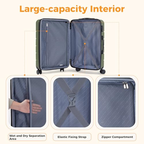 Image of NEWBULIG 20 Inch Carry On Luggage, Suitcase with Spinner Wheels | Expandable, ABS Hard Shell, Lightweight, Rolling, Smooth, TSA Lock, Business Trips, Short Vacations, Green