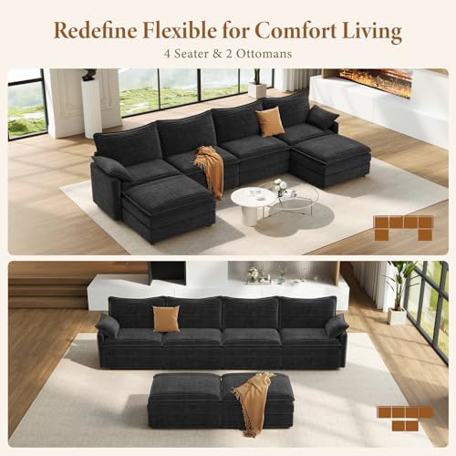Image of Vesgantti 142 inch U Shaped Sectional Modular Couch, Comfy Cloud Sofa, Grey