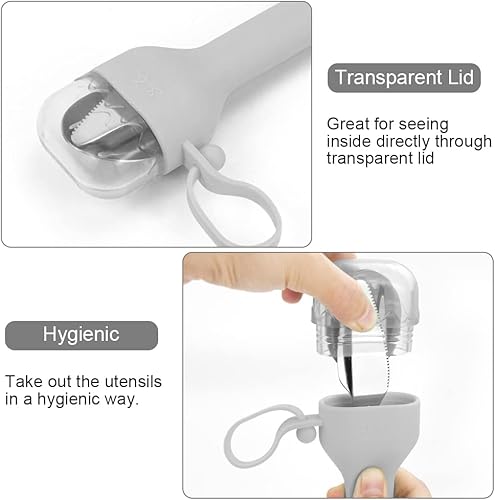 Miniatura 3 de Sophico Juego de utensilios de viaje para acampar y niños, tenedor y cuchara de acero inoxidable, cubiertos con estuche de silicona, portátil y a