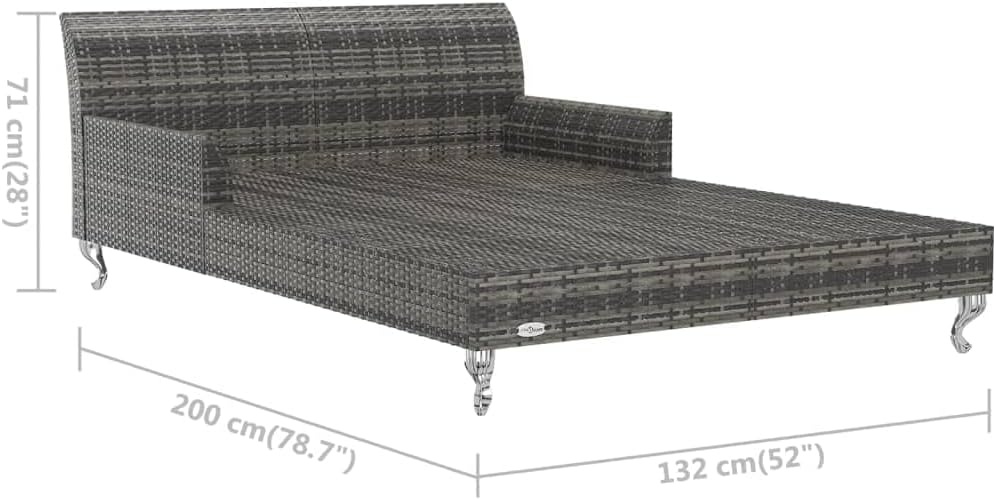 vidaXL Daybed, 2-Person Outdoor Garden Sun Bed with Cushions and 2 Side Tables, Outdoor Lounge Bed for Pool Garden Patio, Poly Rattan Gray