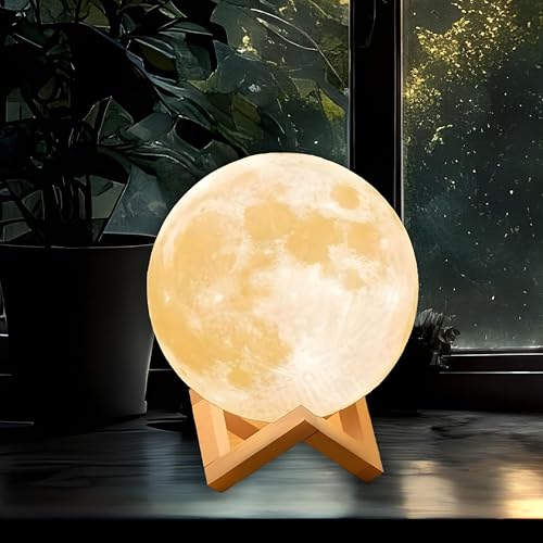 Image of CRAE 3D Moon LAMP 7 Multi Color Changing Moon Light Night Table lamp for Bedroom, Gift for Girls, Birthday Gift, Home Decor-13CM (Moon Lamp)