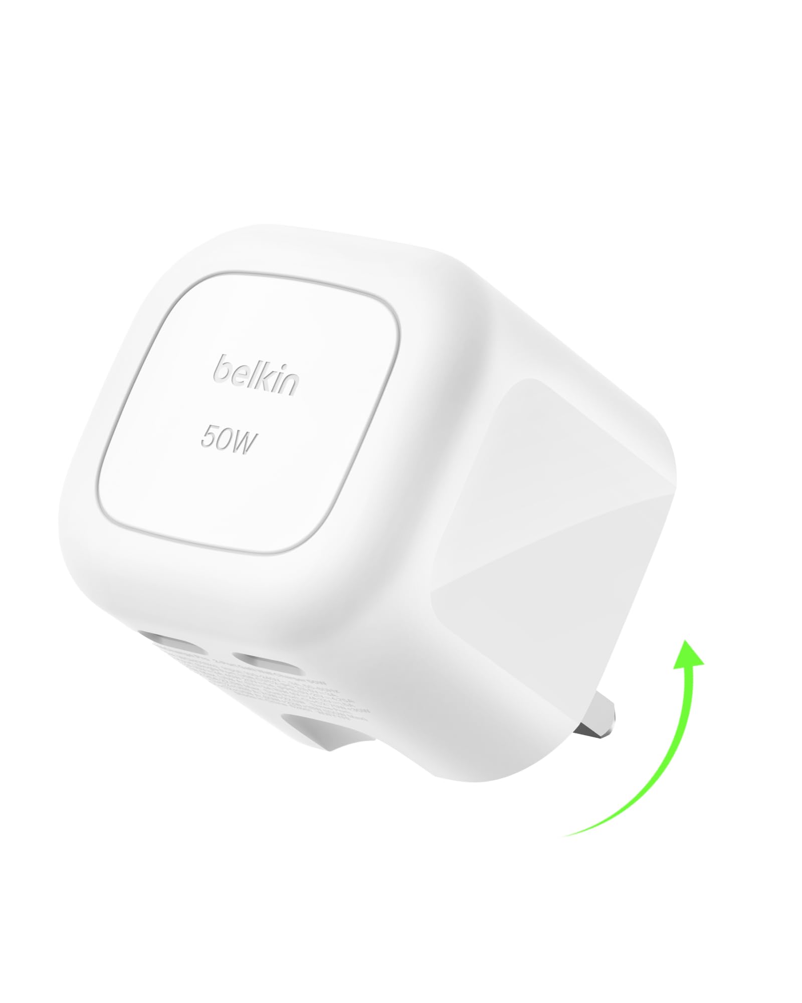 Belkin 2-Port USB-C Plug 50W, Dual-Port GaN Charger with 2x USB C Ports, Fast Charging for MacBook, iPhone 16, iPad Pro, Chromebook, Galaxy S25 Ultra, Pixel 9, etc. - Travel Essentials - White