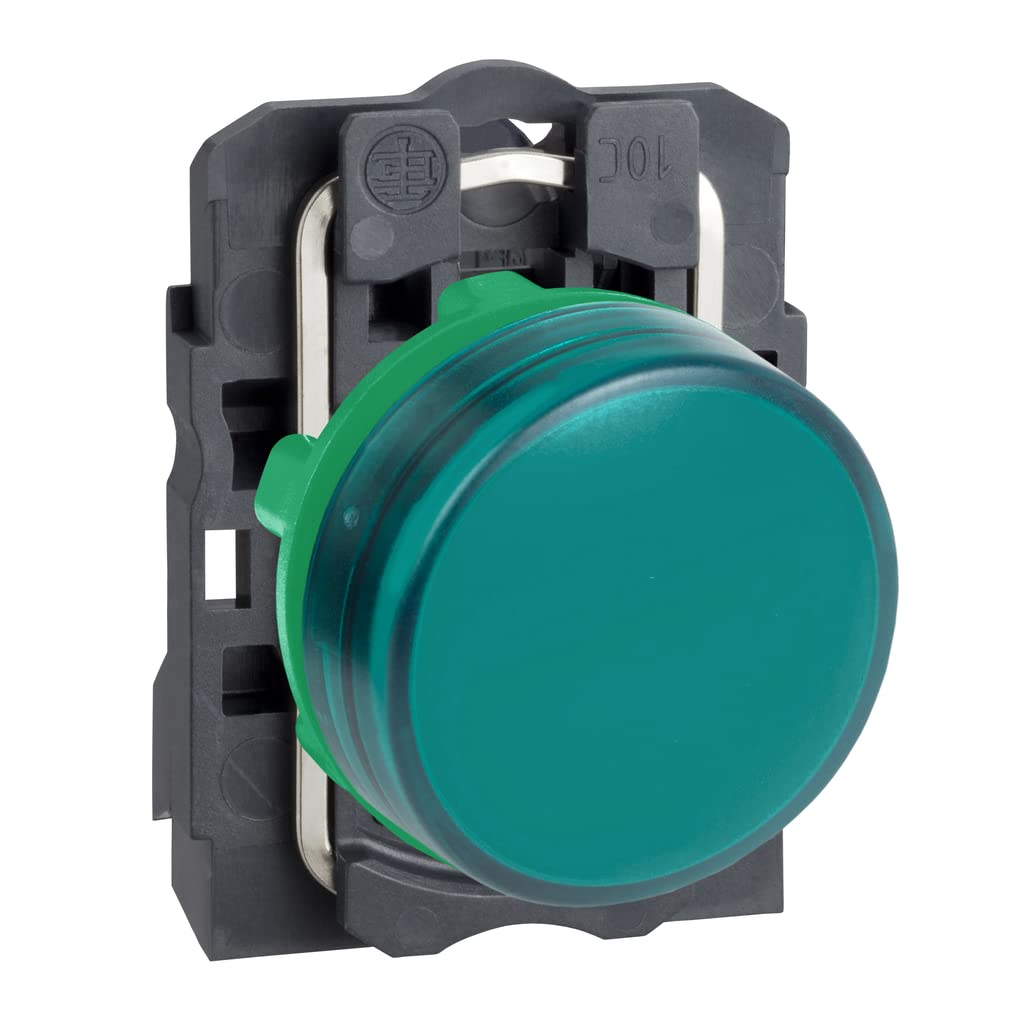 Schneider Electric Harmony XB5 - Pilot Indicator Light, Plastic, Plain Lens, Integral LED, Industrial Control, 22 mm Mount, 24 V AC/DC, XB5AVB3, Green