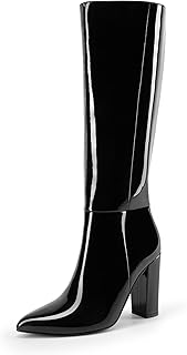 Knee High Boots Women Chunky Heel Pointed Toe Tall Boots for Women Side ...