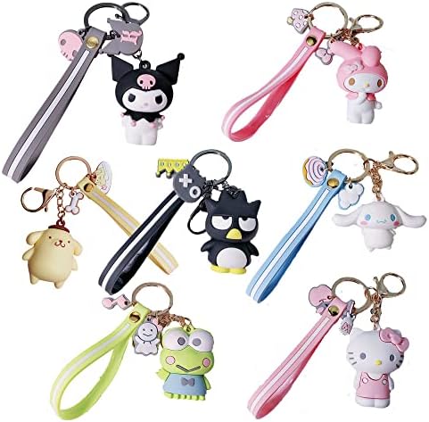 GTONEE 7pcs Novelty Keychain Sets Kawaii Anime Cartoon Figure Pendant Key Chain Cute Keychain Keyrings Accessories for Women Men Girls Boys, Bag Charms, Car Keychain, 7 Styles