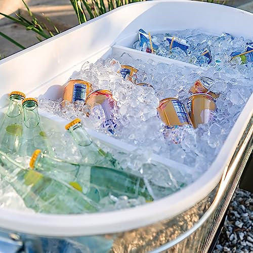 Permasteel Rolling Patio Cooler – Large Outdoor Ice Chest with Wheels, Beverage Cooler for Backyard, BBQ, Tailgate, Beach, Parties, Rustic Farmhouse Design
