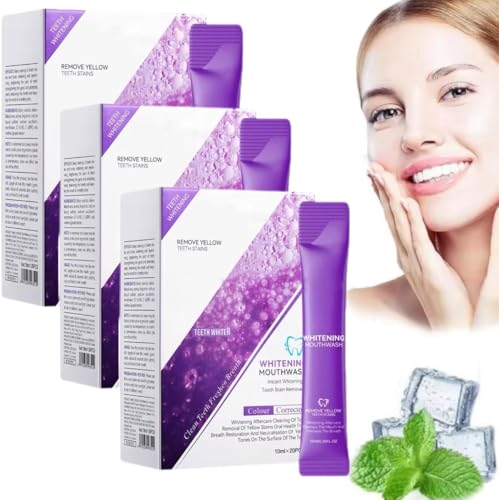 Enjuague bucal morado para blanquear los dientes, enjuague bucal blanqueador de dientes morado, enjuague bucal blanqueador morado, aliento refrescante, limpieza profunda de los dientes (3 caja)