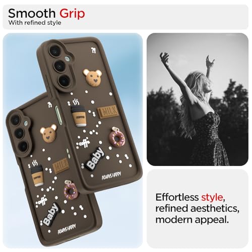 Image of Pikkme Back Cover for Samsung Galaxy M16 5G | Cute Fun Cartoon 3D Bear Silicone Full Body Protection Bumper Cover (Brown)