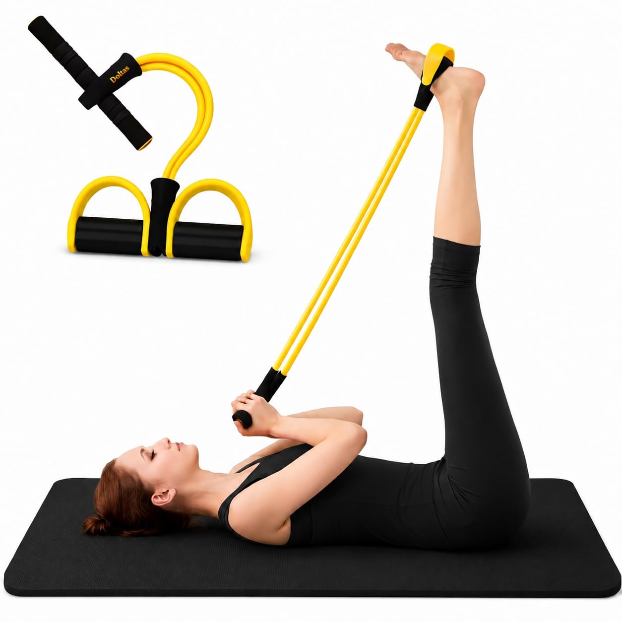 DOLTAS Tummy Trimmer for Men and Women – Resistance Band Leg Ab Full Body Exercise – Muscle Training and Fat-Burning Home Gym Equipment (Yellow & Black)