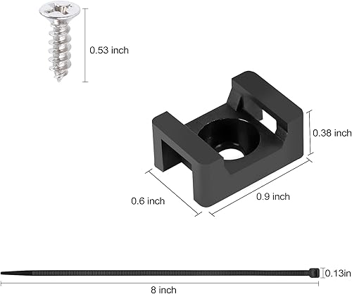 Vista 17 de XHF 100 piezas de bridas de cables tipo silla de montar con 100 bridas de cables de 8 pulgadas y 100 tornillos de roscado, clips de cable de Negro