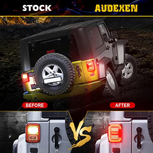 AUDEXEN LED Tail Lights Compatible with Jeep Wrangler JK JKU 2007-2018, Unique C Shaped Design Smoked Lens, 20W Reverse Lights, Built-in EMC, DOT Compliant, 2 PCS