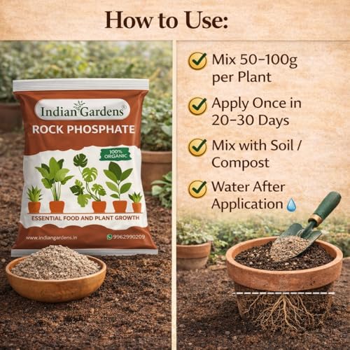 Image of Indian Gardens - Rock Phosphate Fertilizer Organic (900 Grams) | Phosphorus Source for Root Growth & Flowering | Slow Release Soil Conditioner | For Home Garden, Terrace & Agriculture Plants