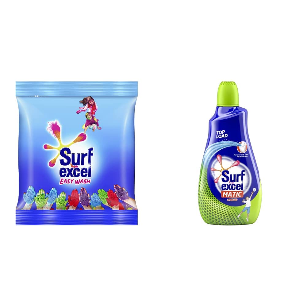 Easy Wash Detergent Powder, 3 kg & Surf Excel Matic Top Load Liquid Detergent 1 L, Specially designed for Tough Stain Removal on Laundry in Washing Machines