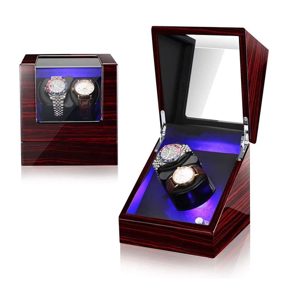 QUSYZD Watch Winder LED Illumination Automatic Watch Winder 2 Watches Piano Paint Watch Box 5 Rotation Mode Silent Motor Watch Winder,B-A