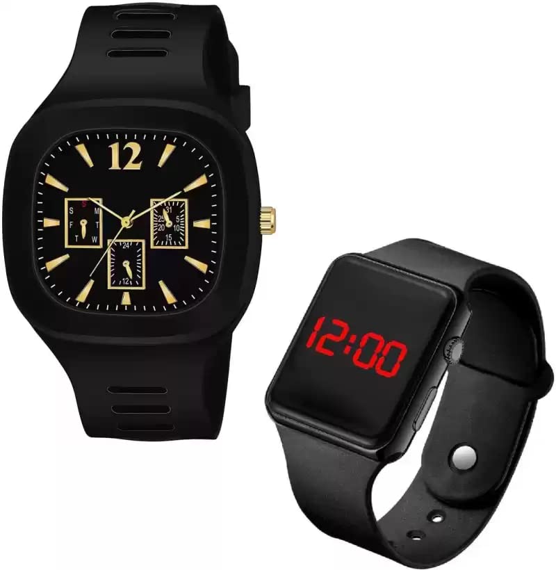 GOLDENIZE FASHIONNew Boys Analog Big Dial and Digital Date and Time Black LED Watch for Stylish Boy's or Men's Unisex Birthday Gift Digital Watch for Boys & Men (Combo of 2)