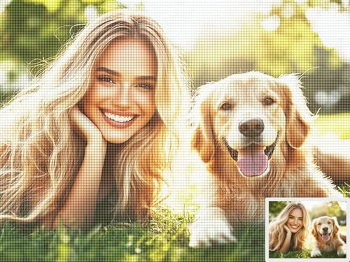 Diamond Painting Personnalisé Photo, 5D Diamant Painting Personnaliser 60x80cm, DIY Tableau Full Drill Perle Diamant a Coller Personnalisable Diamond-Painting...