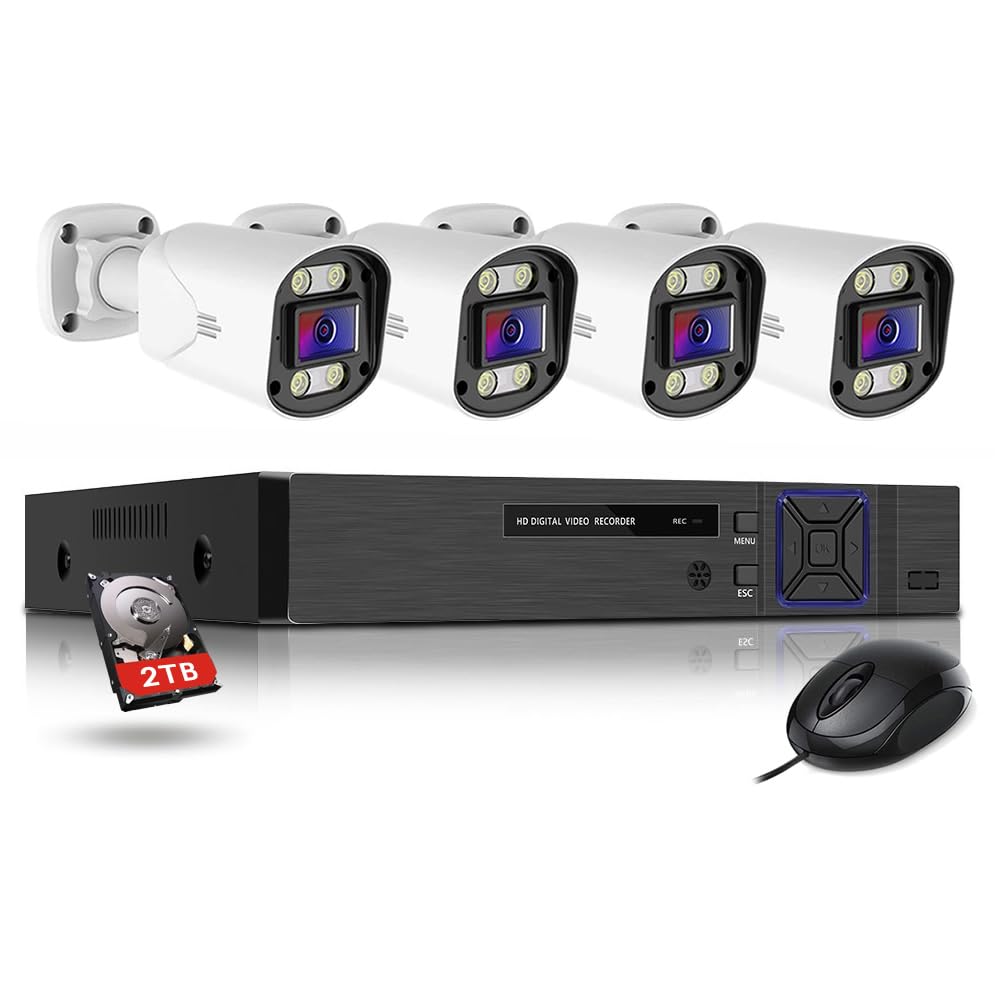 JUSTOP Starlight 8 Channel Outdoor CCTV Camera System, Smart Security Kit, Full Colour Night Vision, AOC Audio Recording, H.265+ DVR with 2TB Hard Drive and 4x 1080P Cameras, Email & APP Alert
