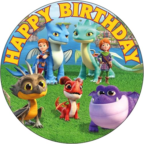 7.5 Inch Dragons Rescue Riders Cake Topper – Round Edible Birthday Cake Decorations, Happy Birthday Cake