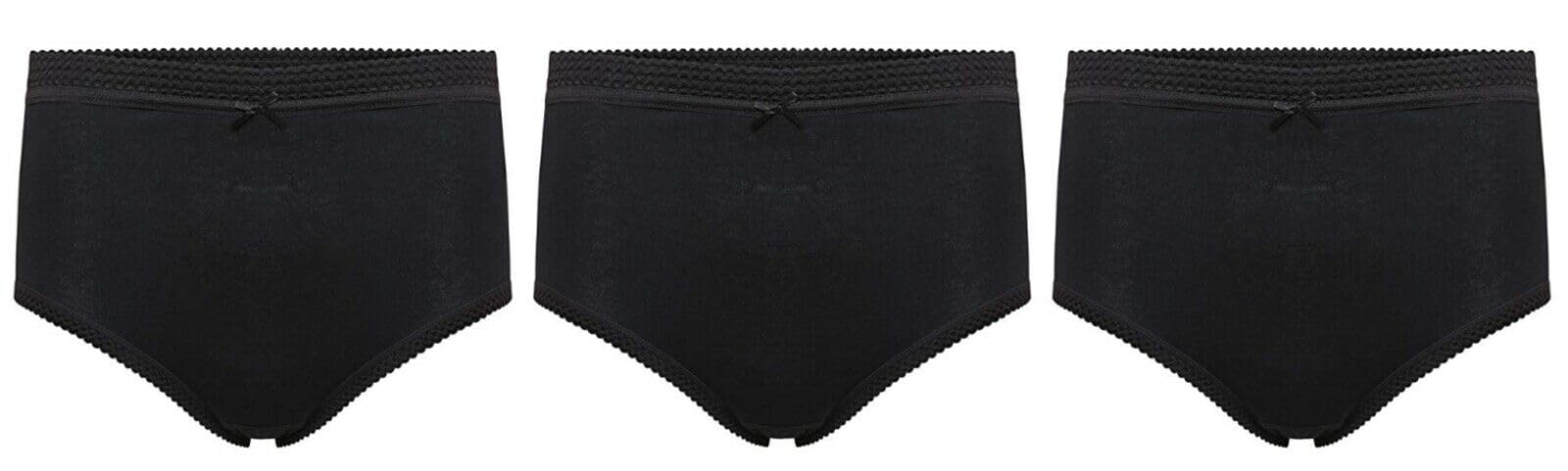 Royal Collection 12 Pairs Ladies Ribbed Tunnel Full Briefs 100% Cotton Comfortable Underwear Relax Fit Knickers - Sizes 10 to 20 (WMS 10-12 (Hip 36-38), Black)