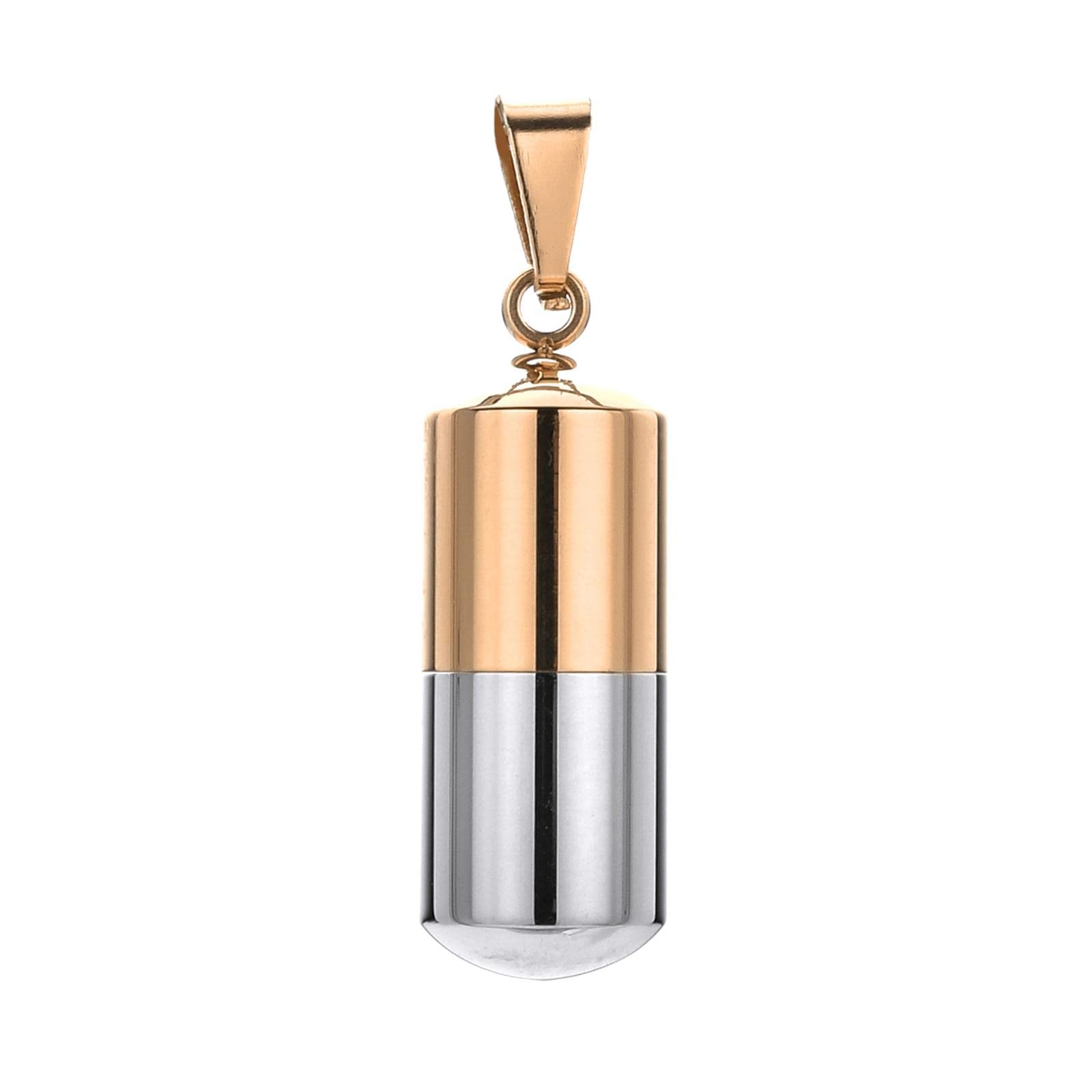 sharprepublicStainless Steel Pill Case Capsule Pendant Necklace for Mens Womens Cross Medicine Keepsake Jewelry Gift - Rose Golden