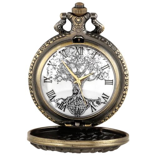 Image of Tiong Pocket Watch Hollow Tree of Life Design Roman Numerals Engraved Bible Verse Quartz Pocket Watch with Chain Custom Pocket Watch Birthday Gifts