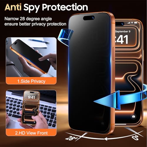 Image of UniqueMe for iPhone 17 Pro Max Matte Privacy Screen Protector - 6.9 inch | 2 Pack,Anti-Spy,Smooth Matte Finish,9H+ Tempered Glass,Anti-Glare, Anti-Fingerprint, Bubble Free, Easy to Install