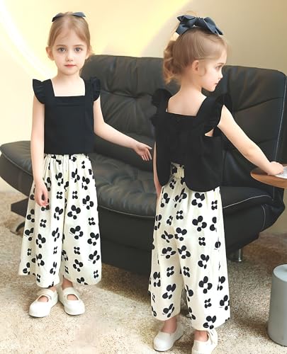 Image of Girls Summer 2 Piece Outfits Big Kids Ruffle Short Sleeve Cute Shorts Sets T Shirts and Shorts Clothing Sets 5-16Y