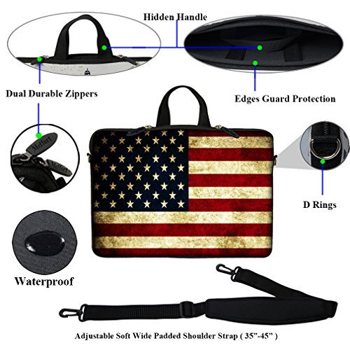 Meffort Inc 15 15.6 inch Neoprene Laptop Sleeve Bag Carrying Case with Hidden Handle and Adjustable Shoulder Strap - USA Flag2