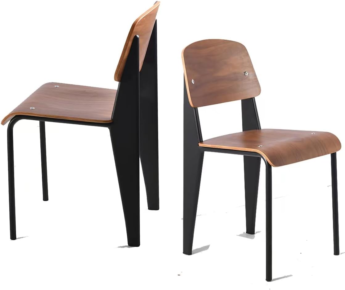 Morden Metal Plywood Dining Chairs Classic Restaurant Dining Side Chair with Black Legs - Set of 2(Walnut Color)
