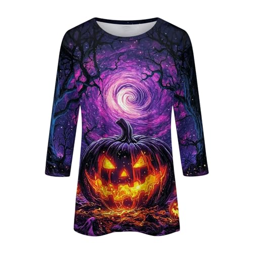 Cute Funny Halloween Shirts for Women Plus Size 3/4 Length Long Sleeve Womens Tops Witch Gothic Renaissance Shirt